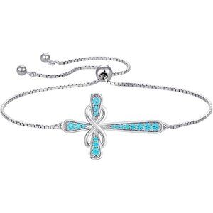Cross 925 Sterling Silver Infinity Sideways Bracelet - A: 03-Aquamarine-Mar